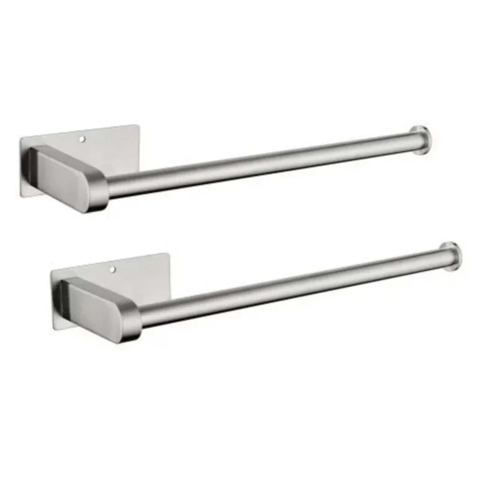Stainless Steel Dual Paper Towel Holder Brushed Silver‎ Adhesive Wall Mount 13in